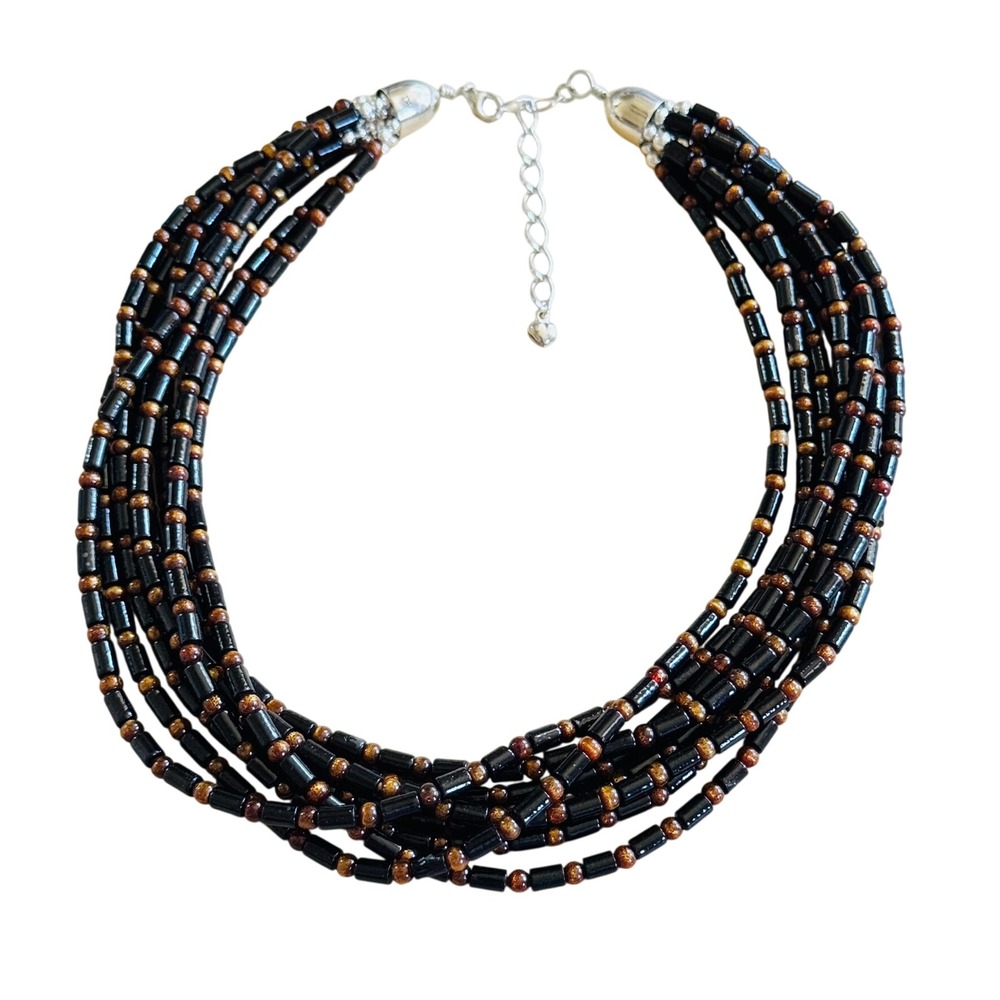 Jay King DTR Desert Rose Trading Necklace Black Gold Coral beaded Sterling 925